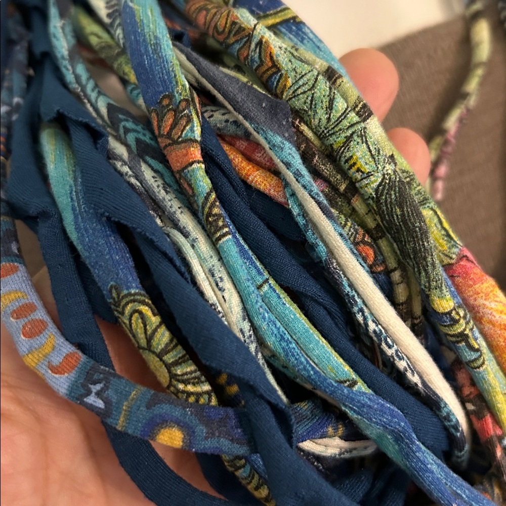 Multi-Strand Blue Patterned Fabric Infinity scarf… - image 3